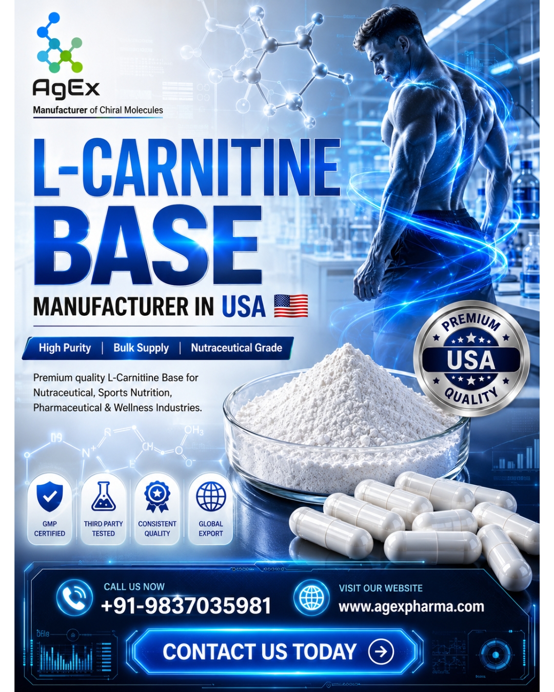 L-Carnitine Base Manufacturer in USA – High-Quality Nutraceutical Ingredient Supplier