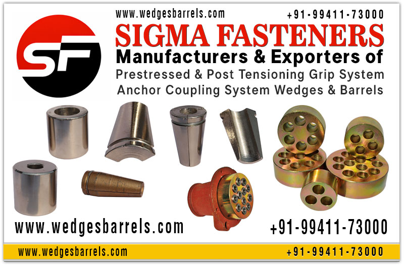 Post Tensioning wedges and barrels, pre stressed anchor grip system, anchor heads plates manufacturers exporters in India UAE Spain Oman Bangladesh South Africa Kuwait