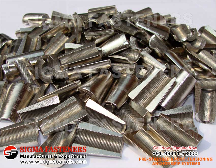 Post Tensioning wedges and barrels, pre stressed anchor grip system, anchor heads plates manufacturers exporters in India UAE Spain Oman Bangladesh South Africa Kuwait