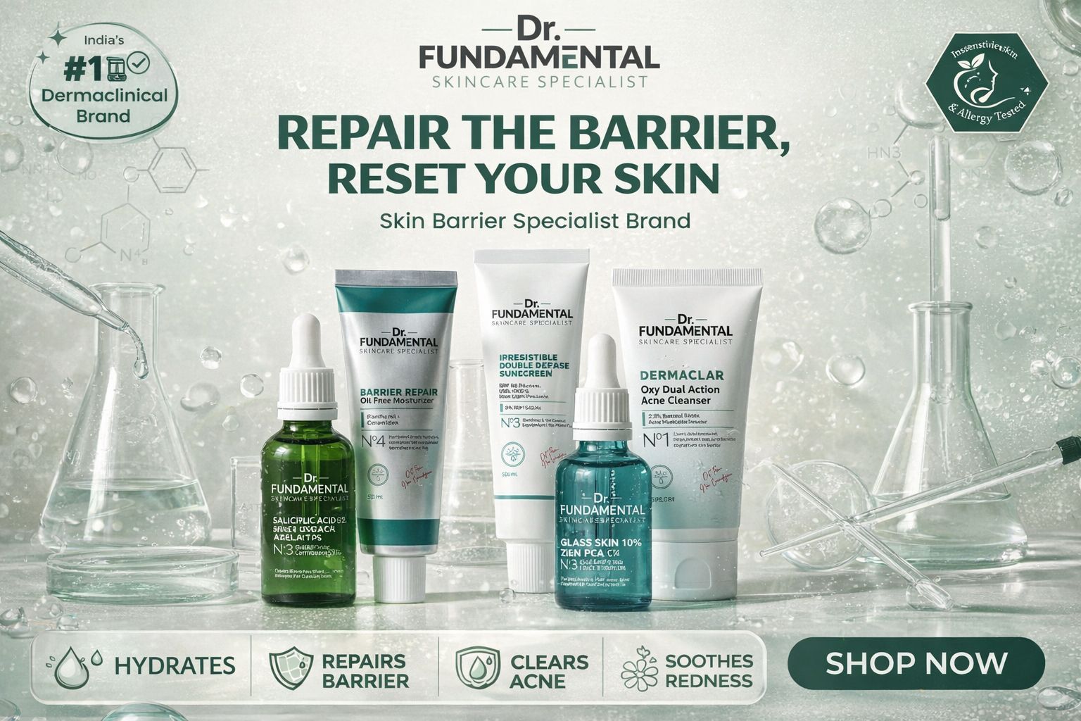 Dr Fundamental Skin Barrier Repair & Acne Care Skincare Products | Hydrating & Redness Relief Solutions