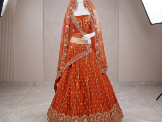 Rust-Color-Raw-Silk-Un-Stiched-Lehenga